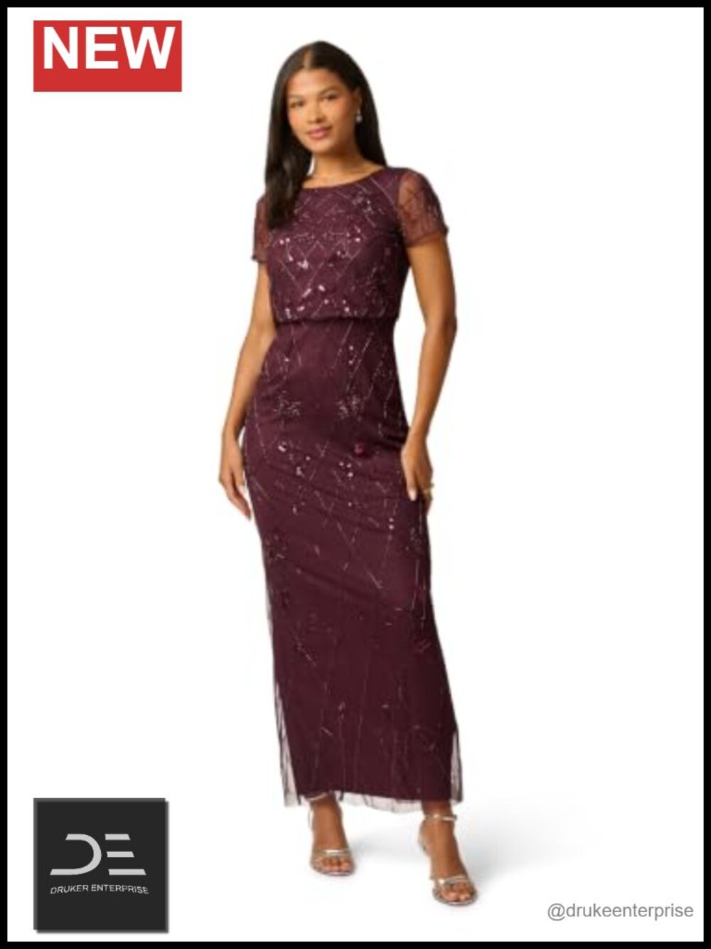 Adrianna Papell Bead Blouson Long Dress 100% Polyester Plus Size Formal